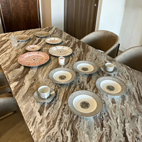Table à manger rectangulaire en marbre naturel sur mesure, table de dîner en pierre massif pour villa de luxe et intérieur hôtelier