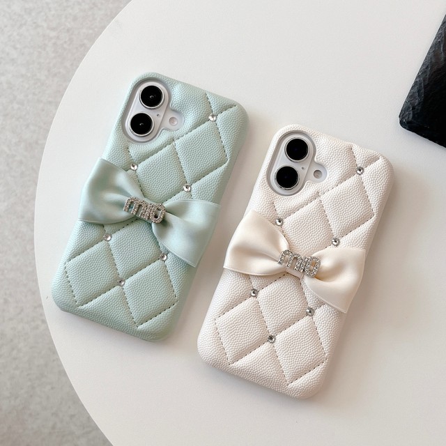 Cute Bowknot Leather Case for iPhone 16 Pro Max 15 13 14 Pro Max 12 11-Luxury Glitter Designer Phone Back Cover Fancy & Elegant