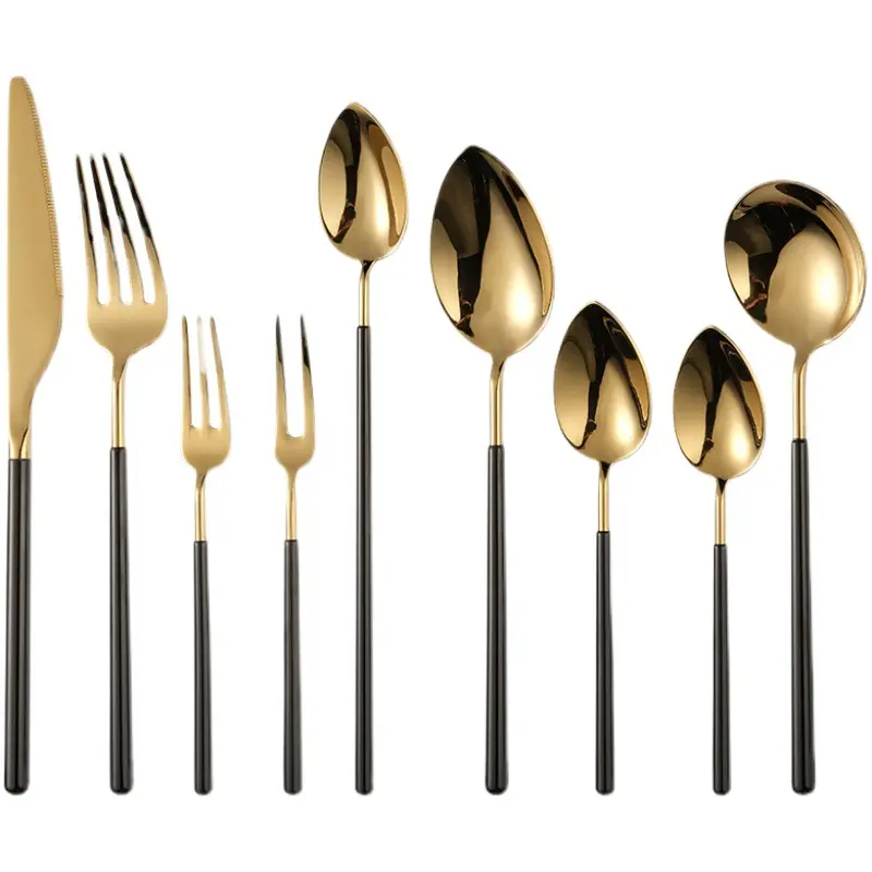 4 Stuks Set High End Ss 304 Goud En Zwart Restaurant Servies Zilverwerk Set Cuttlery Set Moderne Roestvrijstalen Bestek luxe