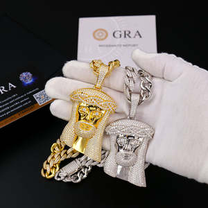 Collar con Colgante de Cruz de Jesús en Plata de Ley 925 con Incrustaciones de Moissanita VVS GRA, Estilo Hip Hop para Hombre, en Oro Blanco/Amarillo - Product Image 2