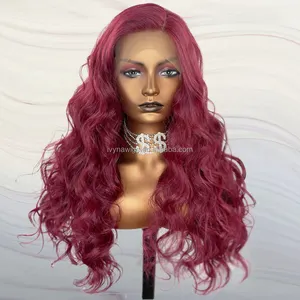 Uzun kırmızı süper dalga sentetik dantel ön 180% yoğunluk Futura 13x4 peruk siyah kadınlar için yaz günlük