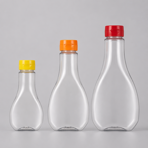 Botella de Plástico PET Transparente Vacía Personalizada al por Mayor, Forma de Pera, Tapa Abatible, Envase para Miel, Sirope y Salsa de Tomate - Product Image 4