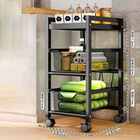 Chariot de rangement rotatif sur roulettes pour fruits et légumes de cuisine avec 4 roues, étagère mobile sur pied