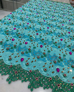 우아한 결혼식과 이브닝 가운을위한 반짝이는 크리스탈 자수가있는 절묘한 신부 레이스 원단 프리미엄 브로케이드 - Product Image 5