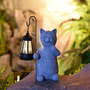 Statue de jardin solaire Figurine de chat avec lumière LED Cote IP65 pour Patio Balcon Cour Cadeau de pendaison de crémaillère Art de jardin - Product Image 3