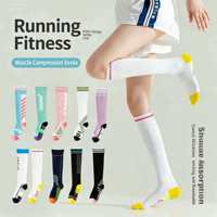 Chaussettes de compression mi-mollet pour femme ODM, classe 2, avec logo tricoté, séchage rapide, en polyester, pour la course et l'entraînement