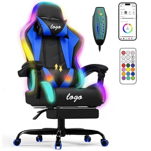 <span class=keywords><strong>Silla</strong></span> <span class=keywords><strong>Gamer</strong></span> Económica de Cuero Reclinable Multifuncional Azul para PC, con Reposapiés <span class=keywords><strong>y</strong></span> Masaje, con Luces LED - Product Image 1