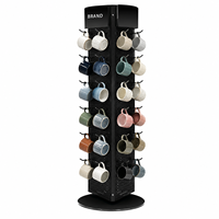 Présentoir rotatif personnalisé à 4 faces pour tasses, en métal, avec crochets, pour sol ou mur (pegboard)