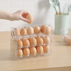 Green Transparent 3 Tier 30 Holes Auto Flip Egg Plastic Holder For Refrigerator