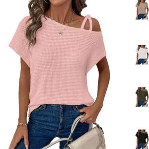 Camiseta de punto con hombros descubiertos de verano a la moda para mujer - Product Image 1