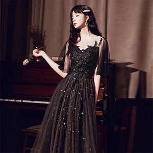 Evening Gown For Women Gradient Black Tulle Sweetheart Neckline Empire Waist Vintage Style Banquet Dress - Product Image 2