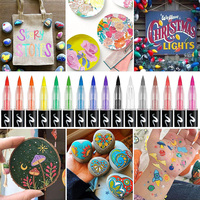 Marqueurs de peinture acrylique XJY à pointe pinceau souple pour bois, pierre, toile, verre - Artisanat DIY pour œufs - Fabriqué en Chine