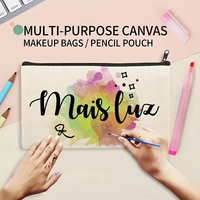 Pochette zippée en toile vierge pour DIY, sac à maquillage réutilisable à impression personnalisée, trousse à crayons en toile vierge pour loisirs créatifs, cadeaux et promotion