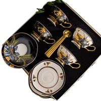 Ensemble tasse et soucoupe à café en porcelaine de luxe léger, style rétro européen, motif pivoine, avec anse dorée, idéal pour le thé de l'après-midi ou comme cadeau