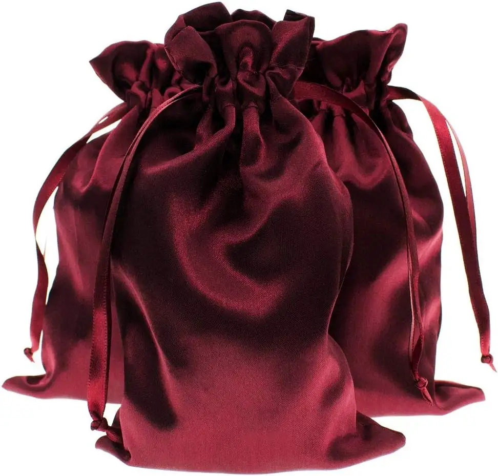 Wholesale Wine Color Satin Gift Jewelry Bag Wedding Favor Drawstring Bags Baby Shower Christmas Drawstring Gift Bags