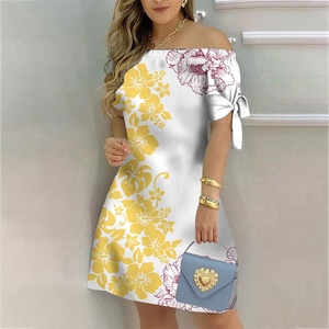 Ultimo Modello di Abito Corto Sexy con Spalle Scoperte e Maniche Corte, Taglie Forti, Stile Polinesiano Hawaiano con Stampa Integrale, Abito <span class=keywords><strong>Casual</strong></span> da Festa <span class=keywords><strong>per</strong></span> <span class=keywords><strong>Donne</strong></span> - Product Image 1