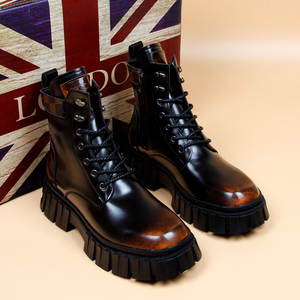 Stivaletti da Lavoro <span class=keywords><strong>Uomo</strong></span> di Alta Qualità Stile British in Pelle Lucida Traspirante con <span class=keywords><strong>Suola</strong></span> Spessa, Taglie Forti 39-44, Casual a Gamba Corta - Product Image 2