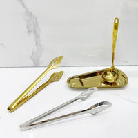 Ensemble de service de buffet de restaurant de luxe en acier inoxydable, louche à soupe sur pied, pince alimentaire avec bol en céramique, support pour cuillère de table ou assiette