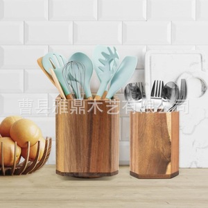 Wooden <b>Rotating</b> Cutlery Box Acacia Kitchen Storage Lazy Susan <b>Desk</b> Organizer No Lid Solid Color - Product Image 1