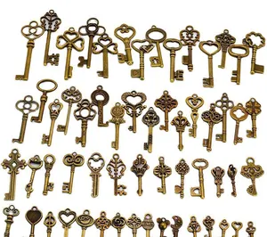 59 Pcs Mixed Skeleton Keys Antique Style Bronze Vintage Key Chains Charms Small for Birthday Party Wedding Favors Key Charms Set