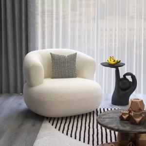 Fauteuil lounge en tissu bouclé confortable, prix de gros d'usine, fauteuil moderne, délicieux pour se détendre, forme ronde, fauteuil tonneau - Product Image 1