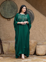 Doux Chic Forêt Vert Abaya Délicate Perle Blanc Broderie Fluide Soyeux Robe Confortable Modeste Couverture En Gros Multi Commandes