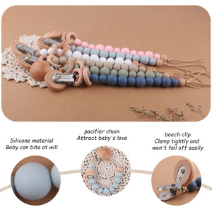 BPA Free Infant Silicone <strong>Wood</strong> Pacifier Chain Silicone Baby Dummy <strong>Clips</strong> - Product Image 5