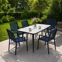 Ensemble de table et de chaises de salle à manger d'extérieur en alliage d'aluminium moderne, léger, empilable, résistant aux UV, imperméable, meubles de villa