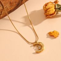 Collier tendance en os de serpent, design Moon Muse, forme de croissant, zircon, acier inoxydable, torsadé, style Singapour, pour fête, rassemblement islamique