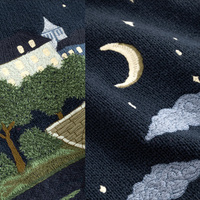 Pull en tricot personnalisé pour homme, col rond bleu marine, broderie scénique Nuit de Paris, jacquard intarsia, pull graphique en tricot pour homme, vente en gros