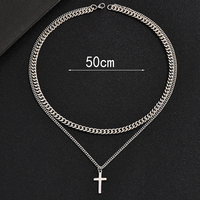 Collier unisexe avec pendentif croix de style simple, en acier inoxydable plaqué argent, chaîne Figaro vintage tendance, 49g Outrun