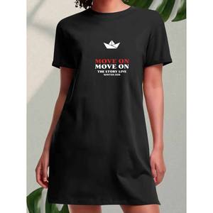 Vestito da donna MOVE MOVE STORY LIVE con stampa grafica, casual sportivo, girocollo, maniche corte, monopezzo, con elastico frontale in vita - Product Image 1