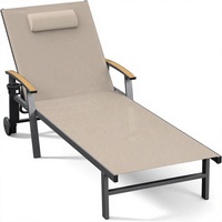 Chaise longue d'extérieur réglable en aluminium avec roulettes, porte-gobelets, inclinaison à 5 positions, capacité de charge de 400 lb, robuste