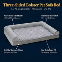 Coussin orthopédique pour animaux de compagnie en mousse alvéolée, pour chiens et chats, à récupération lente, éponge haute densité, trois côtés rembourrés, housse amovible et lavable, antidérapant