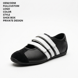 Zapatillas de Moda para <span class=keywords><strong>Mujer</strong></span> OEM ODM, de Corte Bajo, con Cierre de Velcro, Tres Correas, Parte Superior de PU, Punta de Gamuza, Planas, Retro, Casuales - Product Image 1