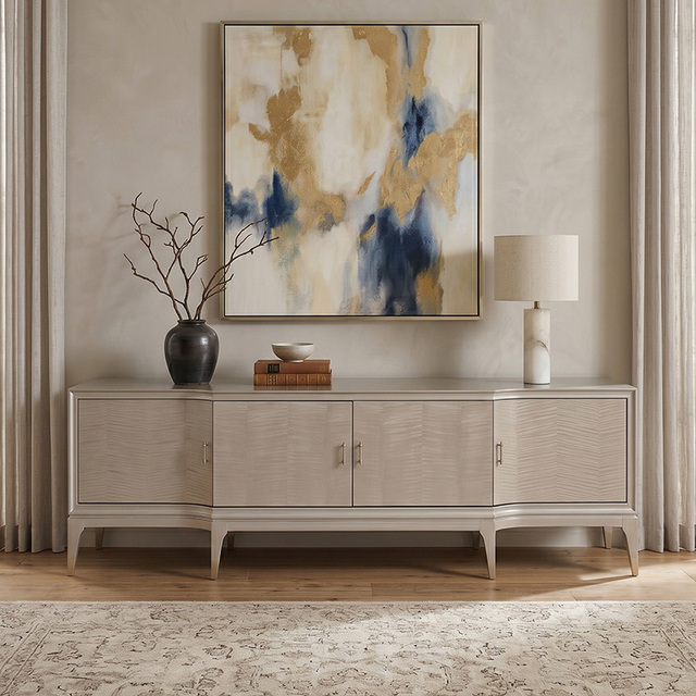 Modern Luxury TV Console Dark Wood with Arched Patterns Panel Living Room Furniture for Home or Hotel Bedrooms Tv Cabinet