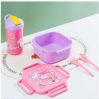Boîte à lunch et gourde réutilisables en PP de qualité alimentaire, anti-fuite, avec paille, pour enfant, en plastique, compatible micro-ondes, type bento, emballage alimentaire