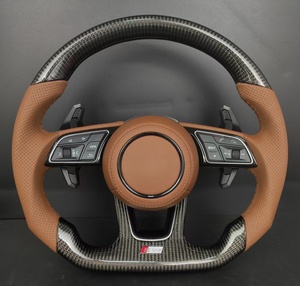 Volant en fibre de carbone personnalisé avec cuir perforé marron et palettes de changement de vitesse <span class=keywords><strong>S</strong></span>-line pour <span class=keywords><strong>Audi</strong></span> A3/A4/A5/A6/A7/Q5/Q7/Q8/A8 - Product Image 4