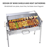 Barbecue au charbon de bois pliable en acier inoxydable pour pique-nique, facile à assembler, hauteur réglable, barbecue à brochettes avec étagère de rangement