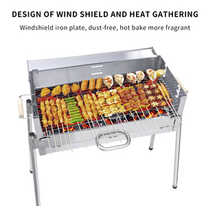 شواية فحم قابلة للطي من الفولاذ المقاوم للصدأ للنزهات، سهلة التجميع مع ارتفاع قابل للتعديل ورف تخزين - Product Image 5