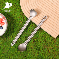 Ensemble cuillère et fourchette à long manche en titane pur ultraléger, 21,5 cm, portable, pour le camping en plein air, la randonnée, les ustensiles de cuisine