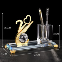 Ensemble de papeterie de bureau en cristal personnalisé, trophée en métal avec numéro et porte-stylo en cristal