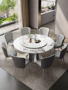 Mesa de comedor y silla de plato de roca de lujo ligero italiano mesa de comedor redonda pequeña y moderna para el hogar - Product Image 2