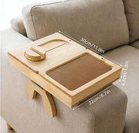 Plateau de canapé en bois, table d'accoudoir de canapé avec porte-gobelet et support pour tablette, organiseur pliable pour boissons, télécommande et collations