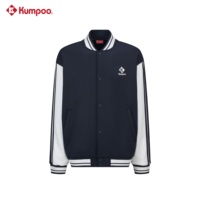 KUMPOO K253K-5004 Jaket Bulu Tangkis Junior Varsity Kancing Depan Warna Blok Kerah Tegak Mantel Olahraga Kasual Musim Gugur