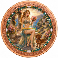 Médaille en cuivre pur 999 de 1 Troy oz, colorée, en relief, motif Teckel et Jeune Fille, objet de collection, souvenir artisanal