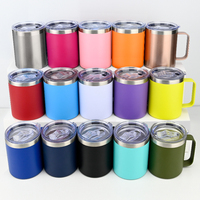 Taza de café aislada de acero inoxidable de 12oz con logotipo personalizado, taza de viaje al vacío de doble pared, vaso con tapa deslizante y Asa