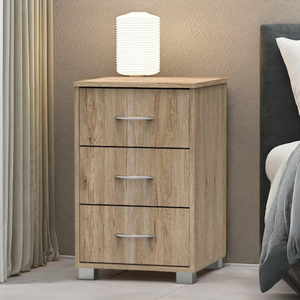Table de chevet moderne en bois à 3 tiroirs, armoire de rangement pour chambre à coucher, design à panneaux plats 1472 - Product Image 1