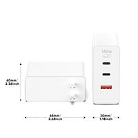 Chargeur USB-C GaN 140W avec plusieurs ports, protection PD 3.0 OTP et OVP, adaptateur d'alimentation pour ordinateur portable, garantie de 5 ans