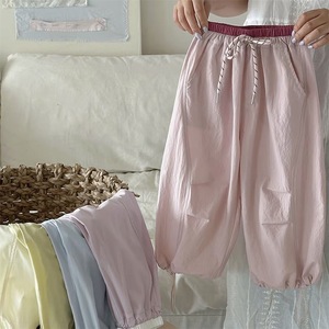 Girls Pants Cotton Solid Color Long Casual Summer Thin Quick Dry Mosquito Proof Drawstring Trousers For Kids - Product Image 2